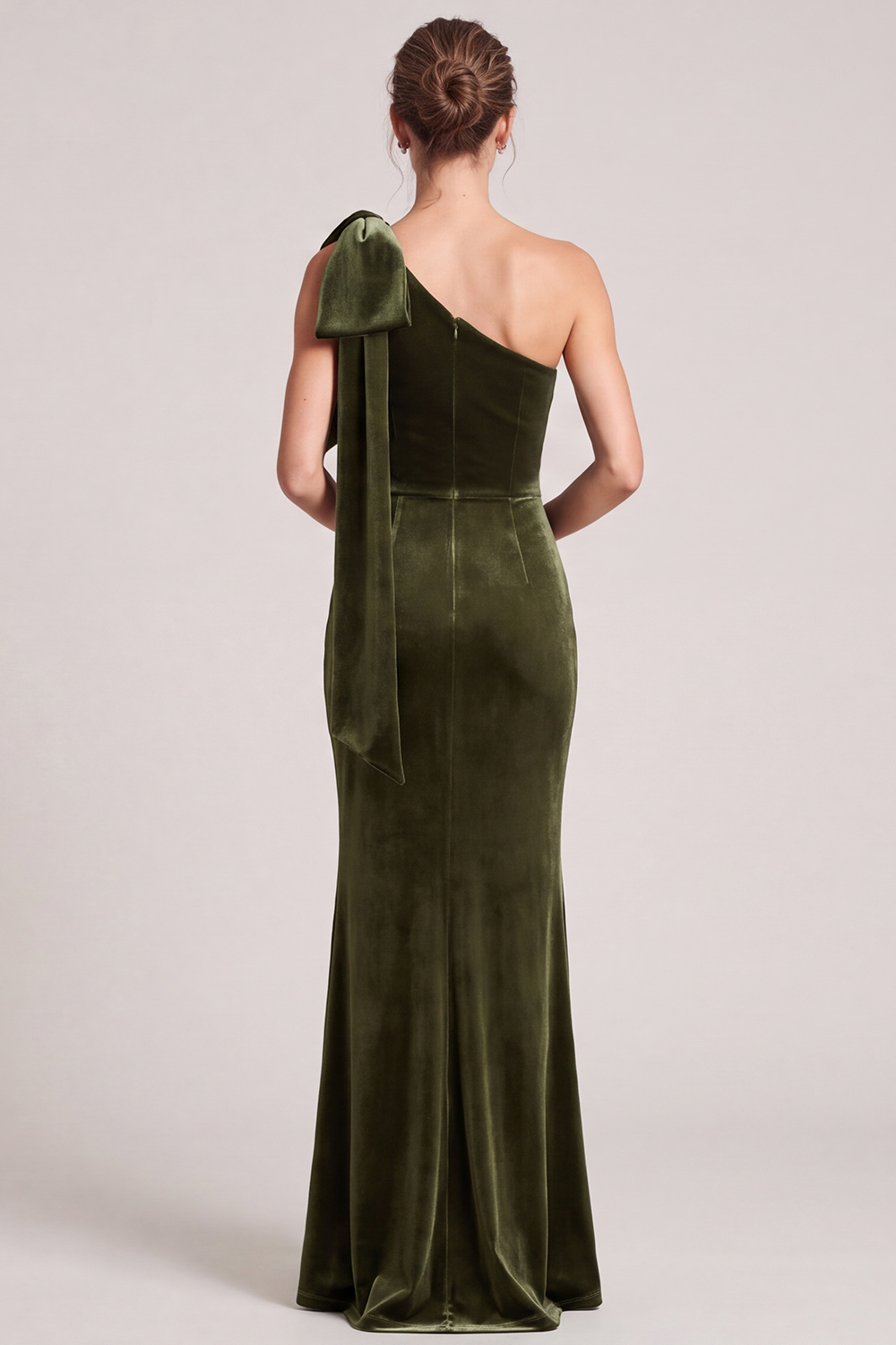 Olive Velvet Mermaid One Shoulder Long Holiday Dress with Slit