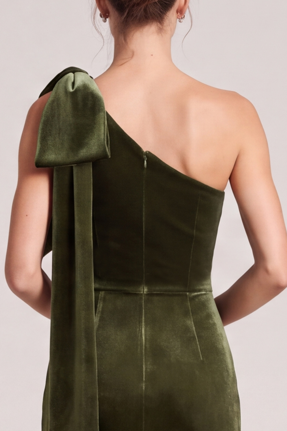 Olive Velvet Mermaid One Shoulder Long Holiday Dress with Slit