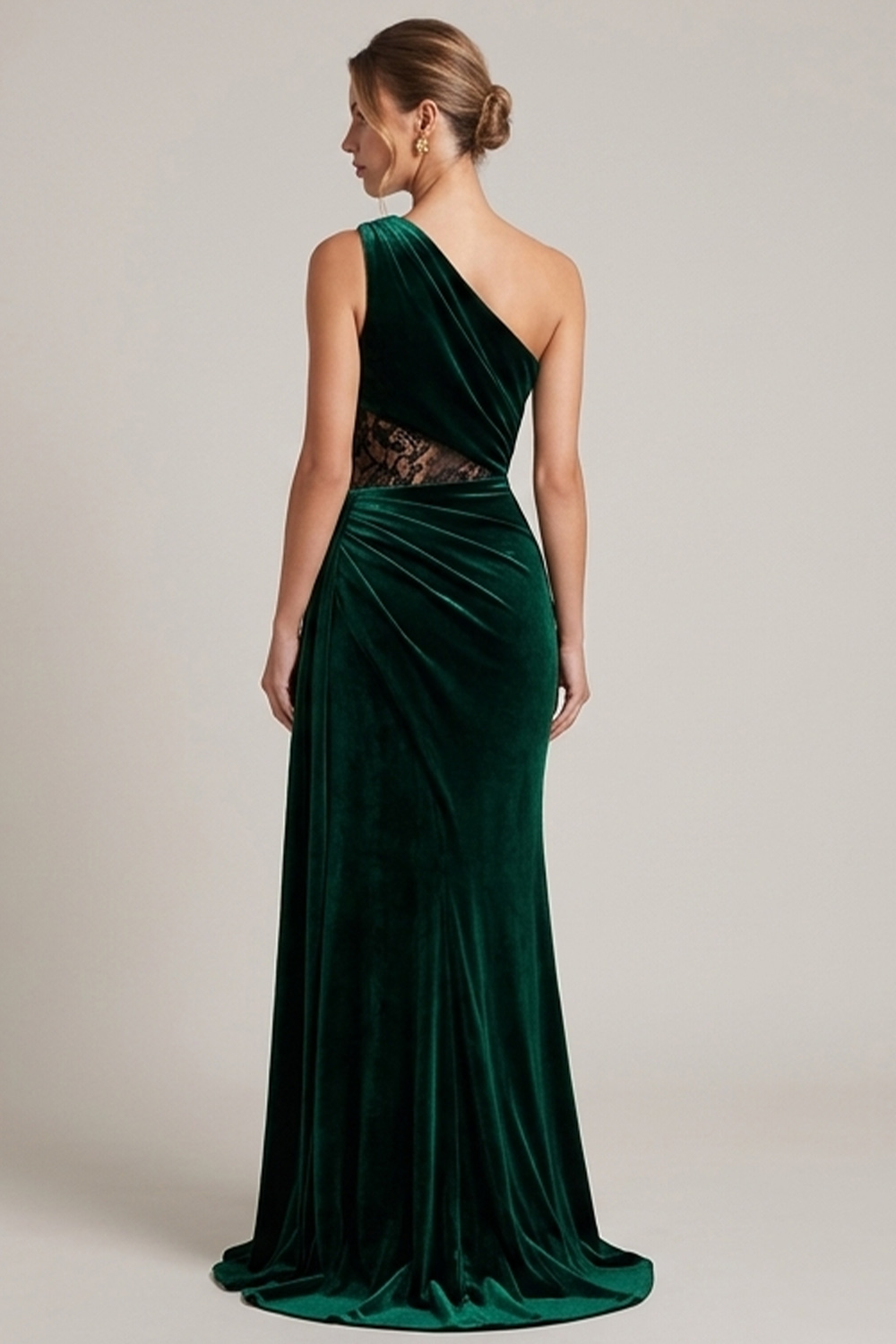 Dark Green Sheath One Shoulder Ruched Long Holiday Dress with Lace
