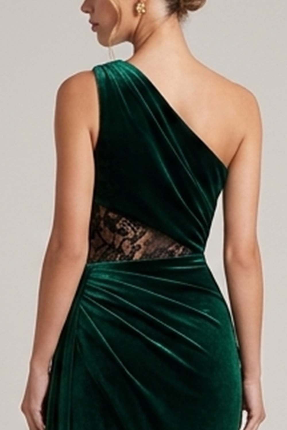 Dark Green Sheath One Shoulder Ruched Long Holiday Dress with Lace