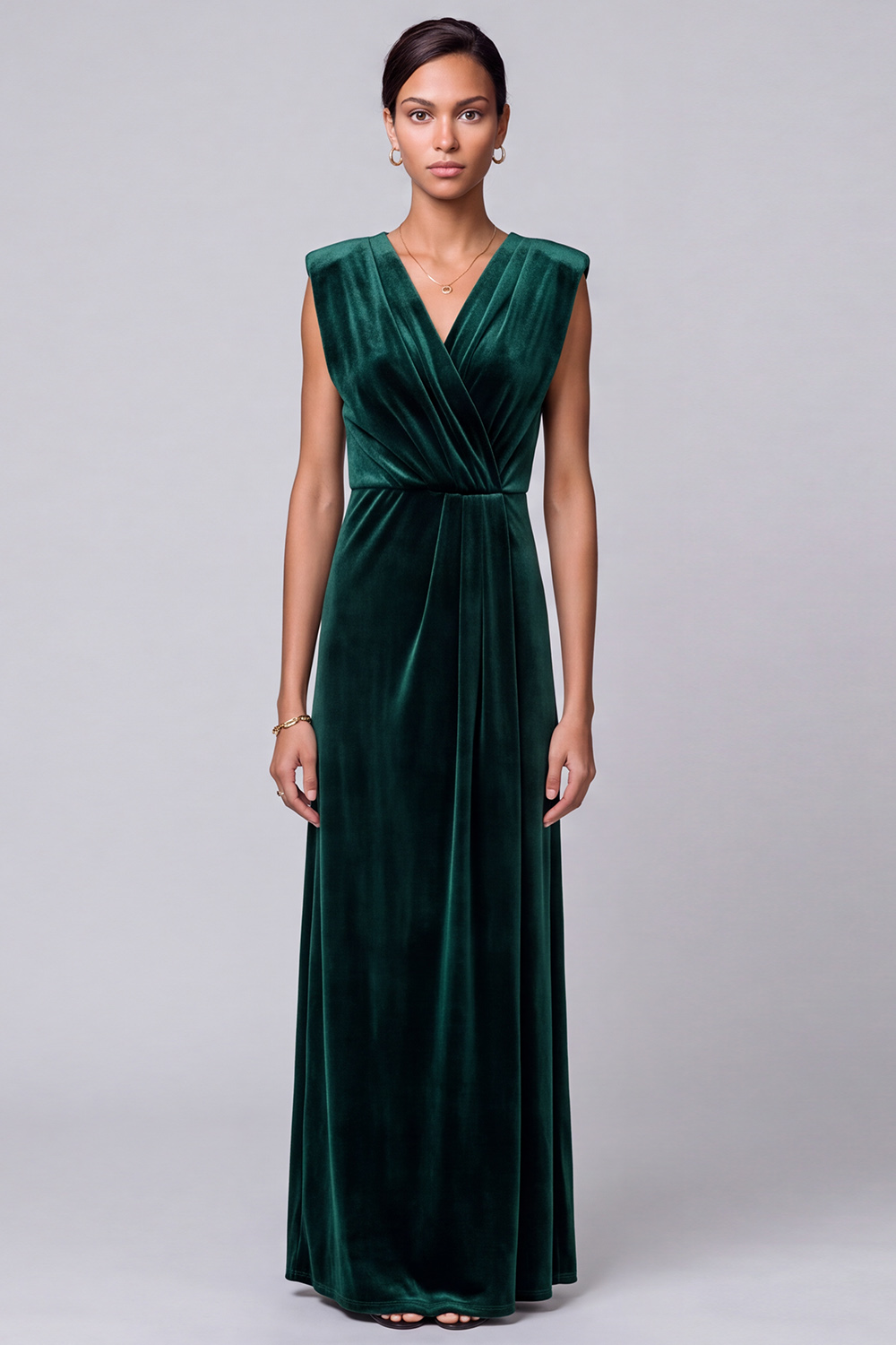 Dark Green Sheath V-Neck Velvet Long Formal Dress