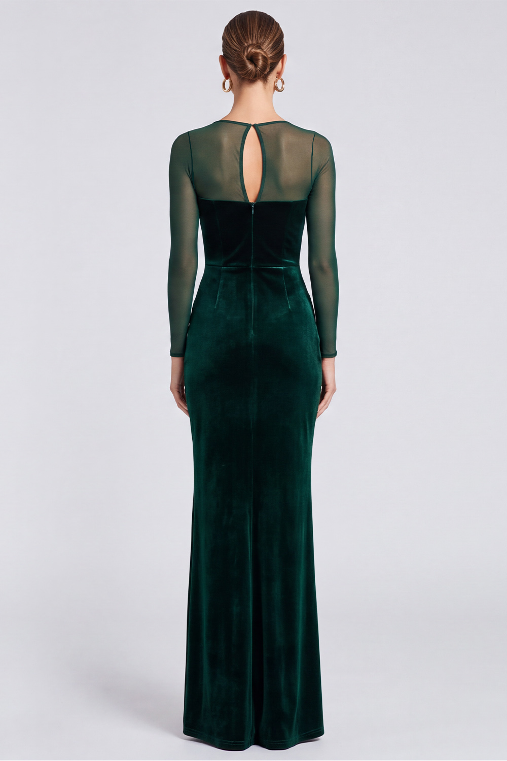Dark Green Sheath Velvet Square Neck Long Sleeves Formal Dress