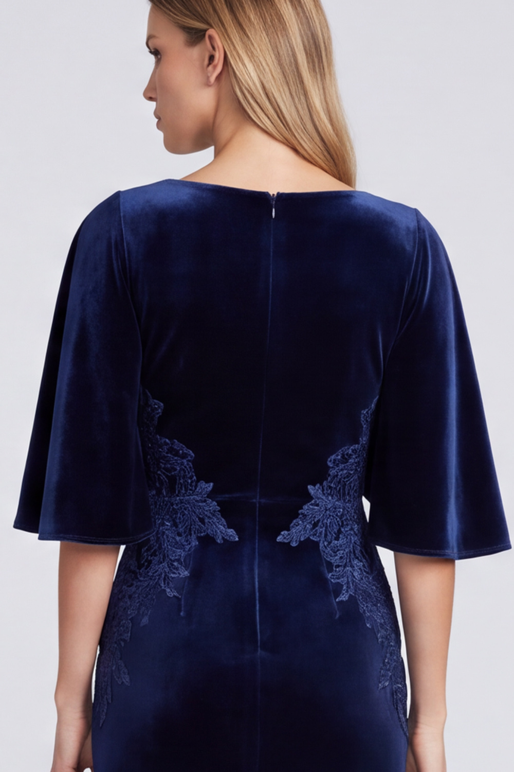 Navy Sheath V-Neck Velvet Long Formal Dress with Embroidery