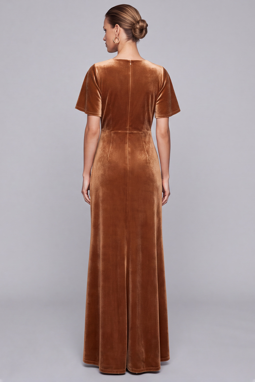 Brown Velvet Sheath V-Neck Long Formal Dress
