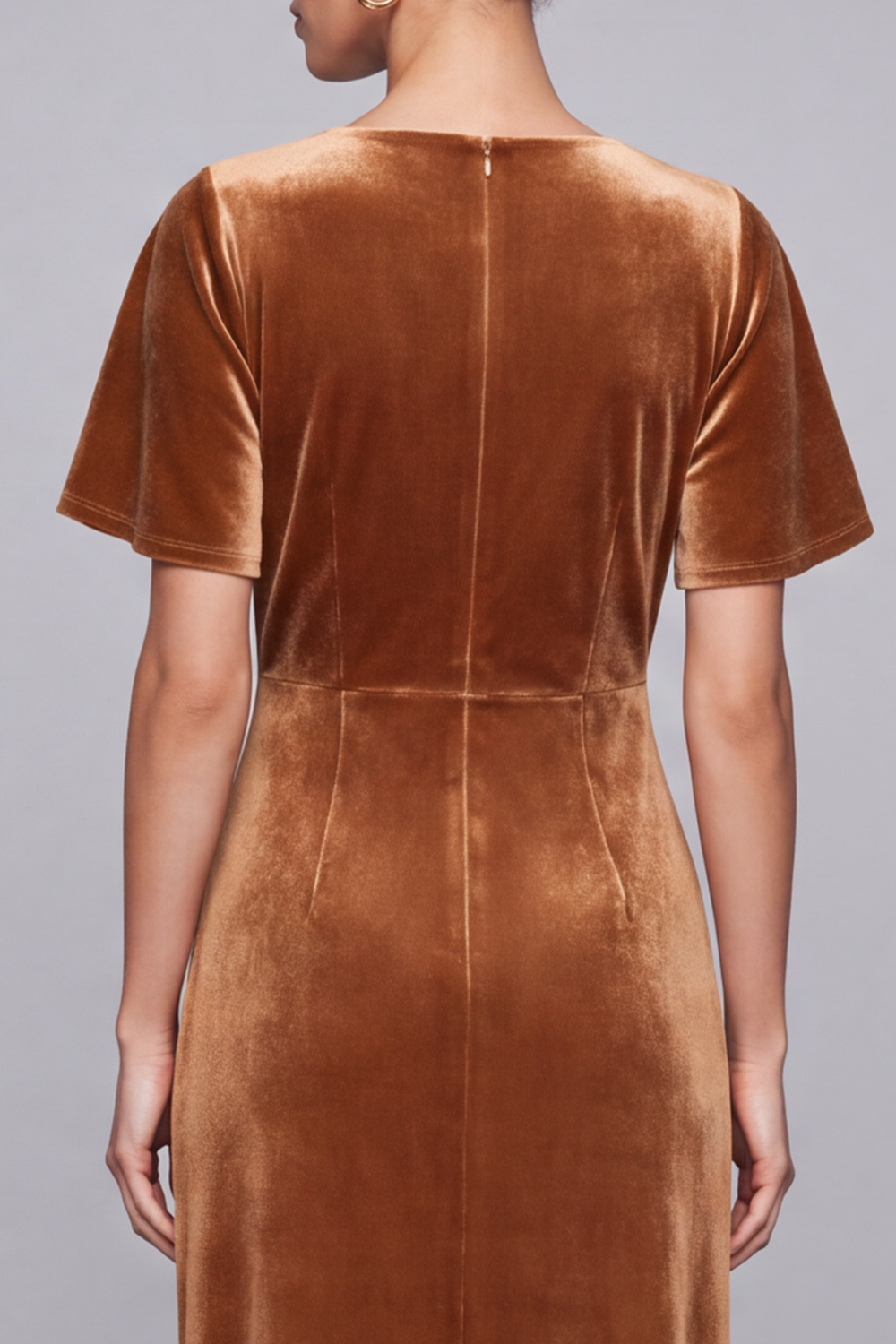Brown Velvet Sheath V-Neck Long Formal Dress