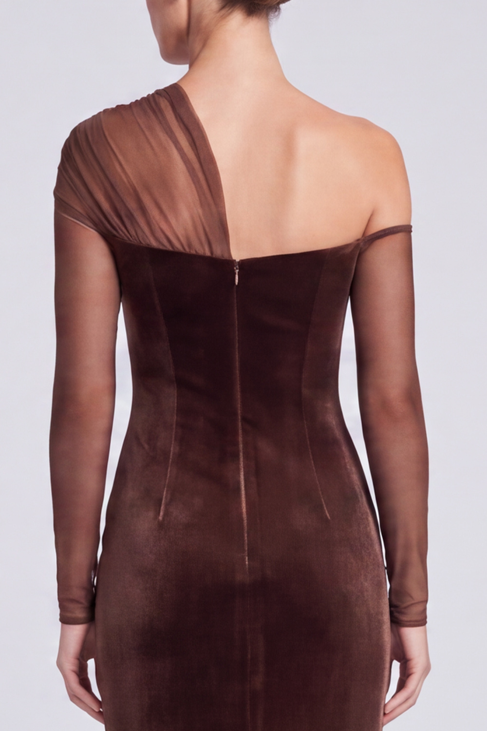 Coffee Sheath One Shoulder Velvet Long Formal Dress with Slit