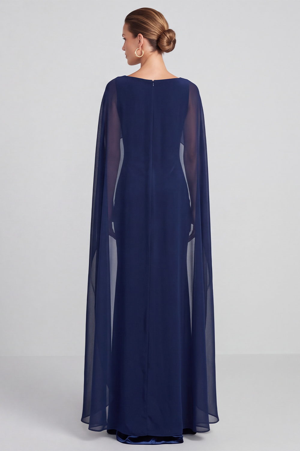 Navy Sheath Boat Neck Velvet Long Holiday Party Dress with Cape