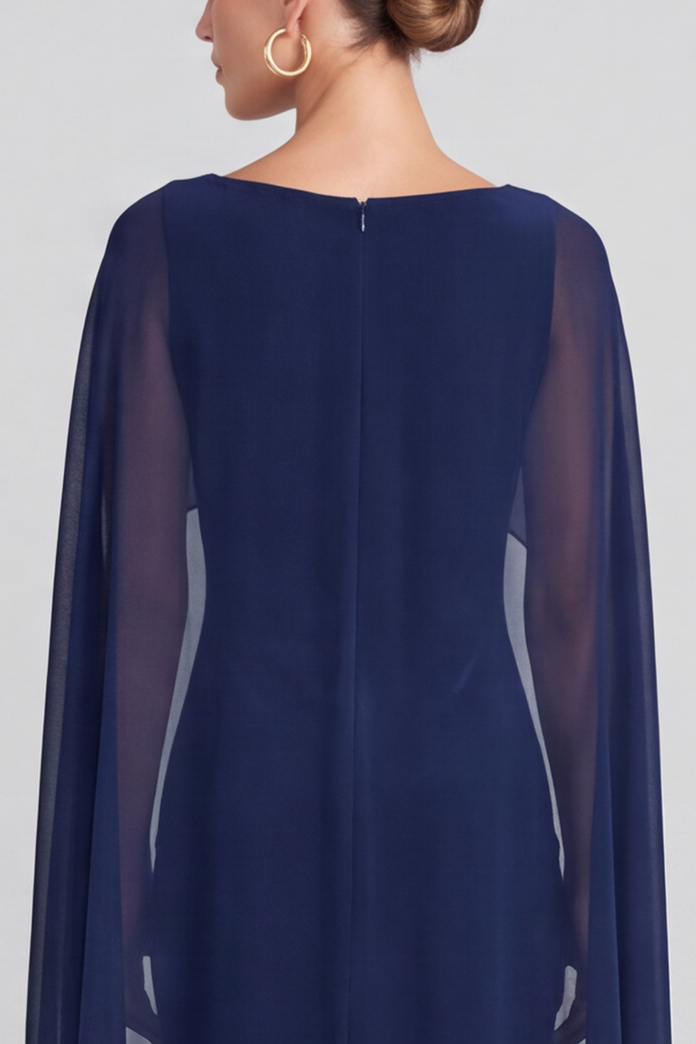 Navy Sheath Boat Neck Velvet Long Holiday Party Dress with Cape