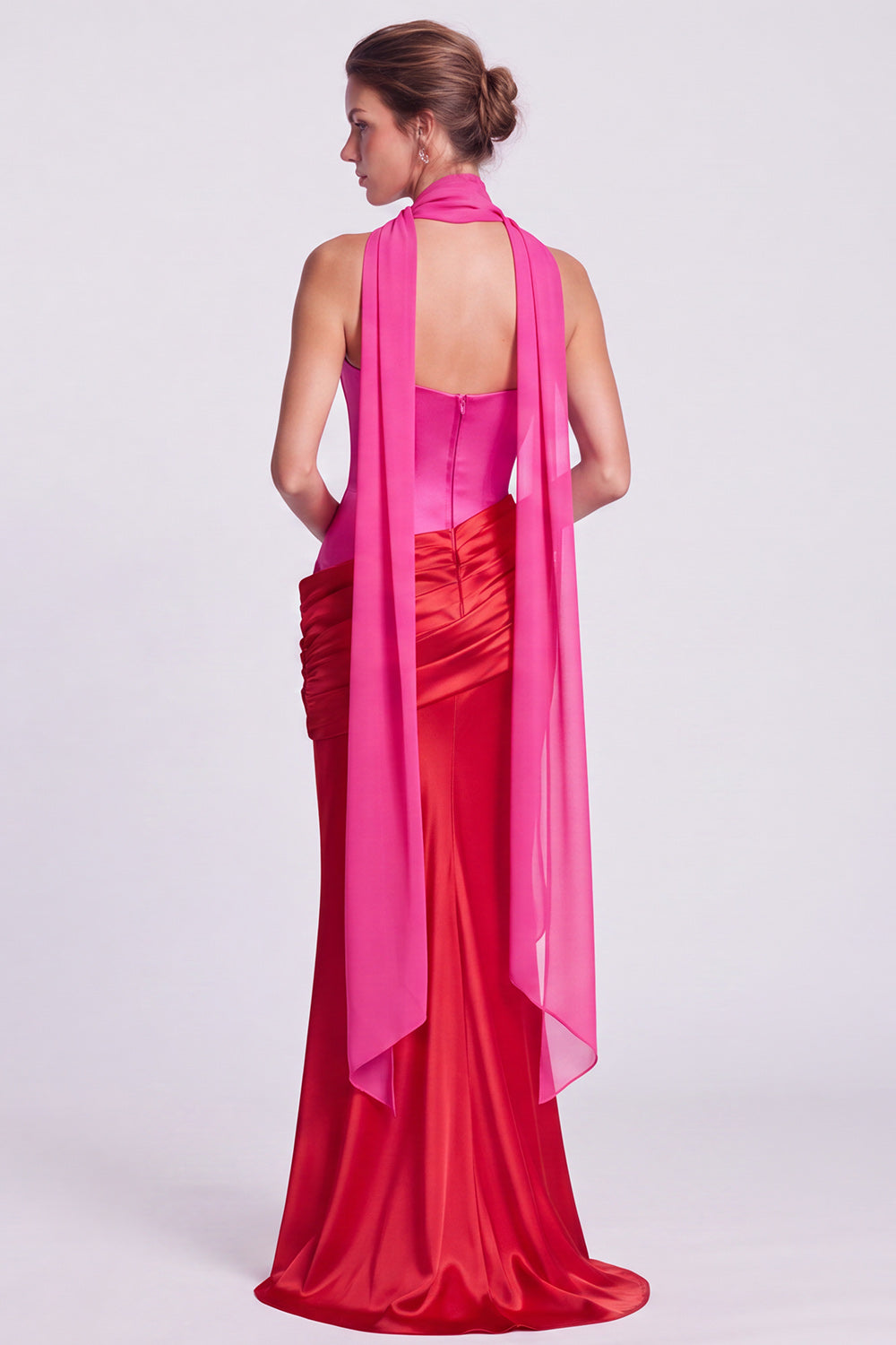 Pink Strapless Mermaid Corset Satin Draped Long Formal Dress