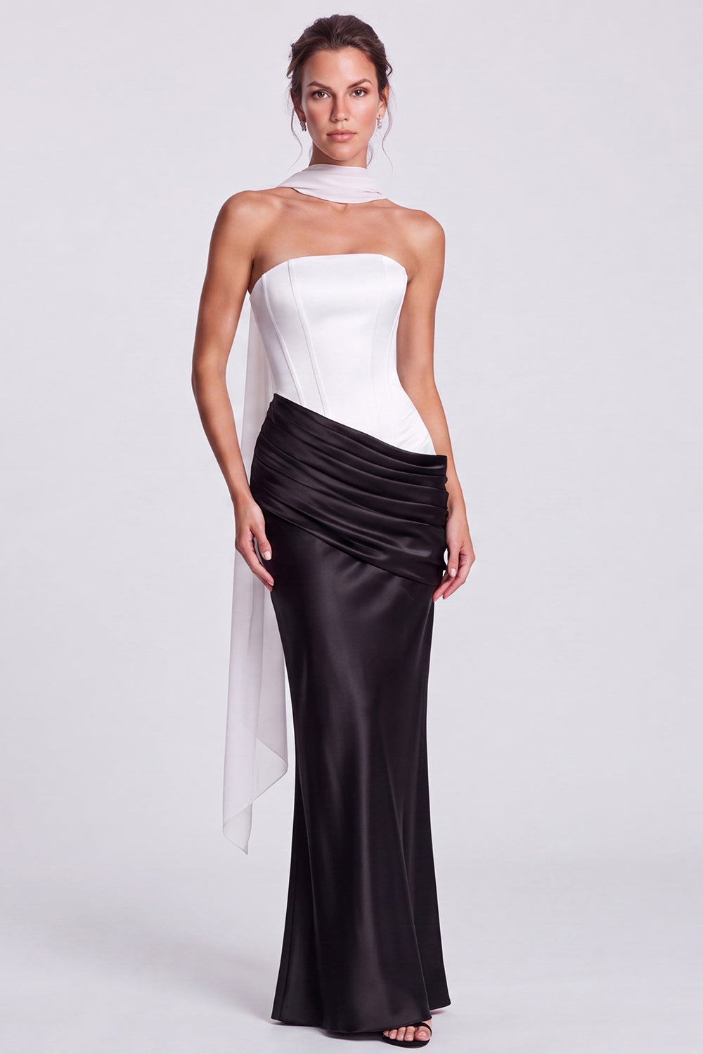 Pink Strapless Mermaid Corset Satin Draped Long Formal Dress