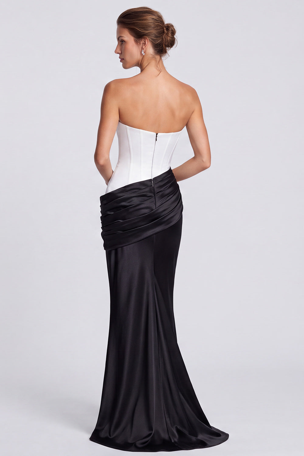 Pink Strapless Mermaid Corset Satin Draped Long Formal Dress