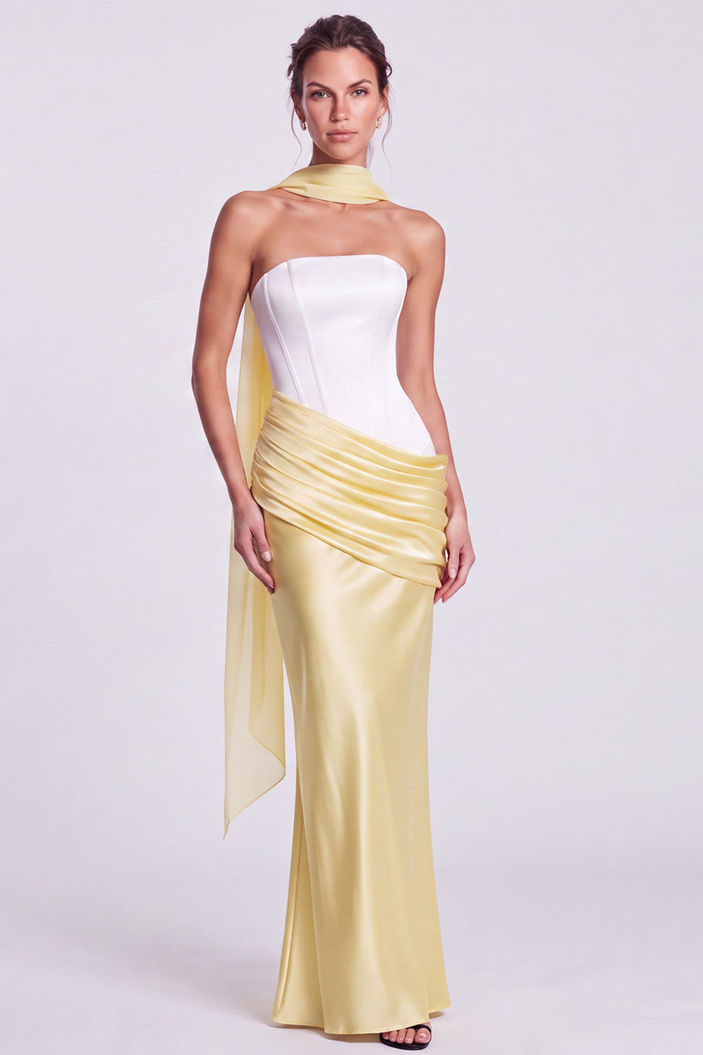 Pink Strapless Mermaid Corset Satin Draped Long Formal Dress