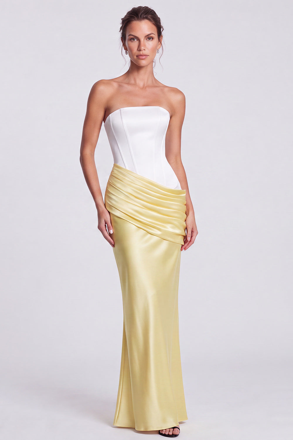 Pink Strapless Mermaid Corset Satin Draped Long Formal Dress