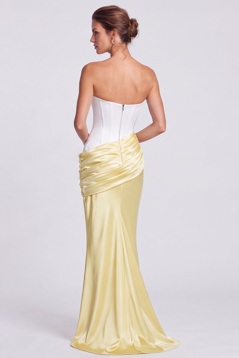Pink Strapless Mermaid Corset Satin Draped Long Formal Dress