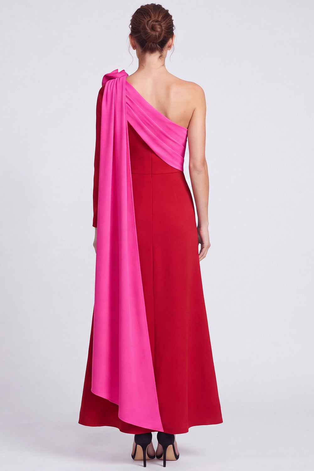 Pink and Green Floral A Line Ruched Long Formal Dress with Sash