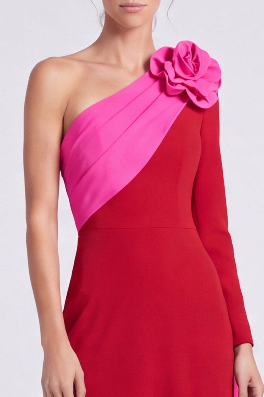 Pink and Green Floral A Line Ruched Long Formal Dress with Sash