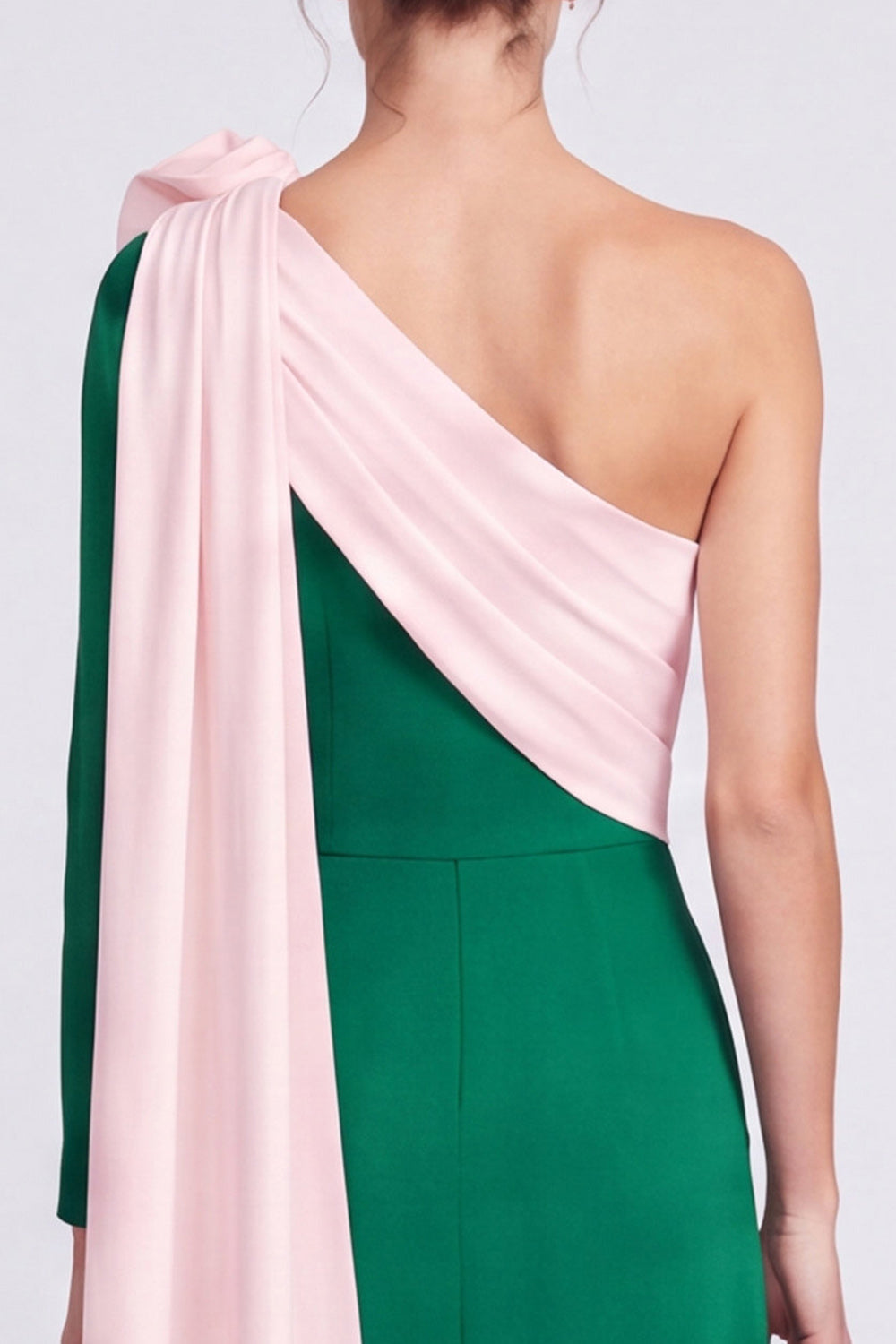 Pink and Green Floral A Line Ruched Long Formal Dress with Sash