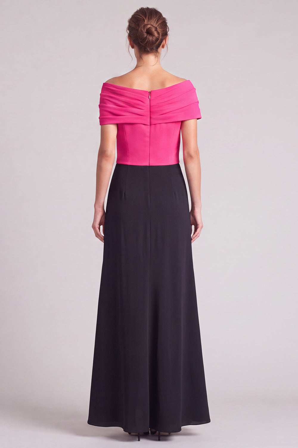 White and Black Off The Shoulder A Line Ruched Long Formal Dress