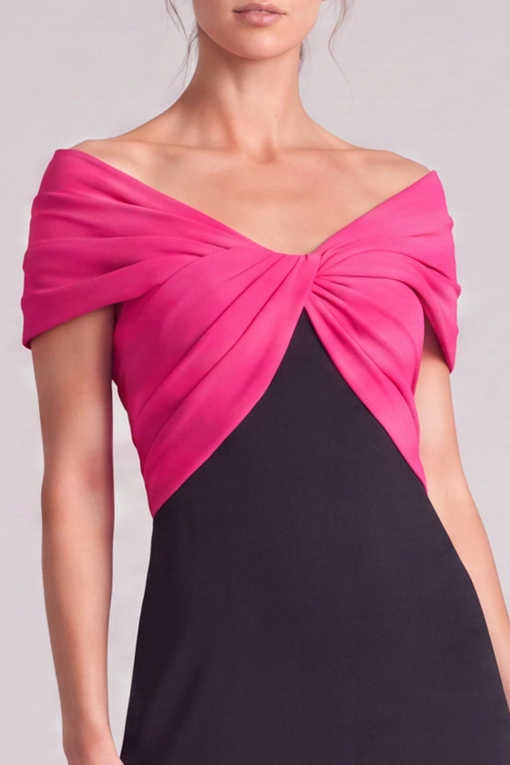 White and Black Off The Shoulder A Line Ruched Long Formal Dress