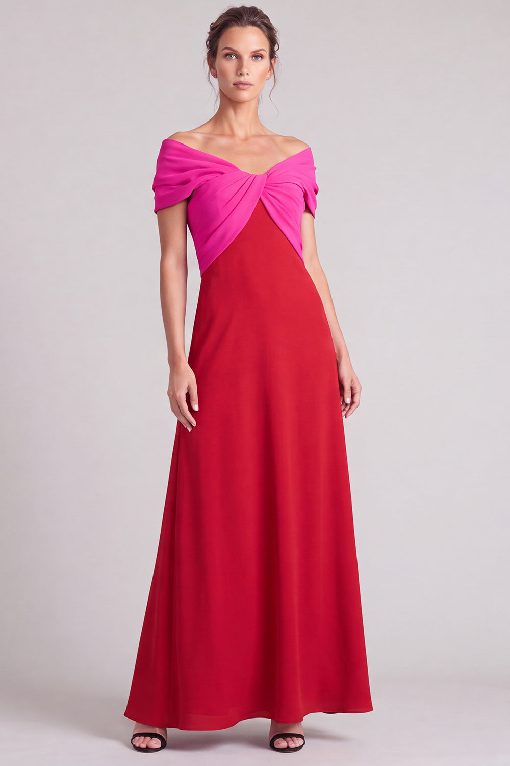 White and Black Off The Shoulder A Line Ruched Long Formal Dress