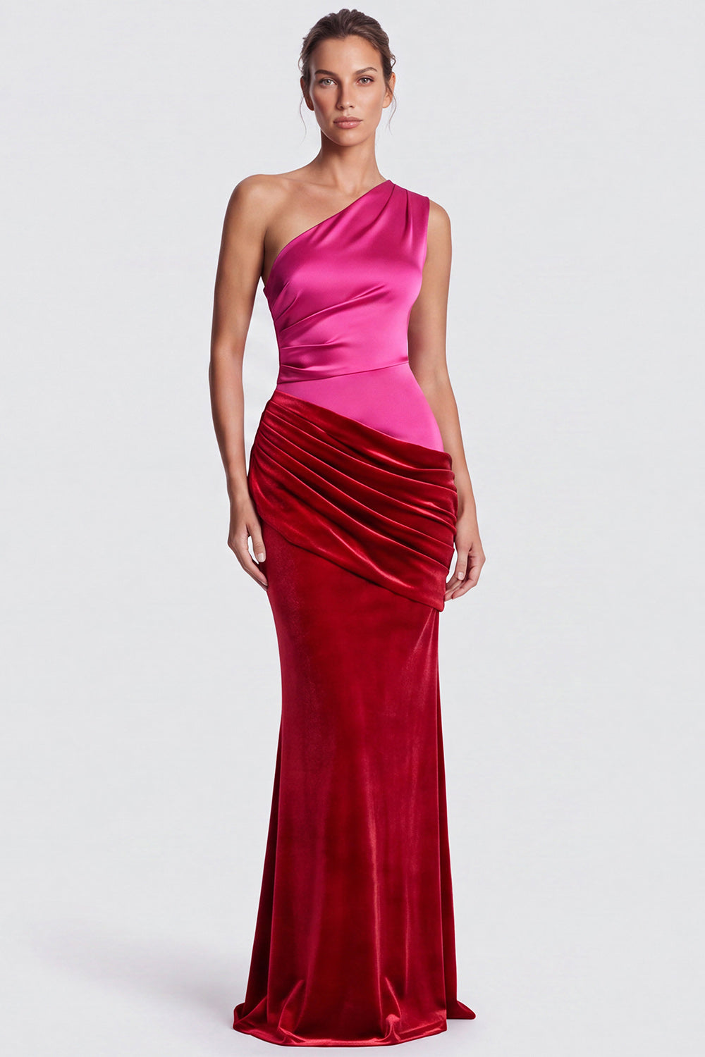Brown Draped Velvet One Shoulder Mermaid Long Formal Dress
