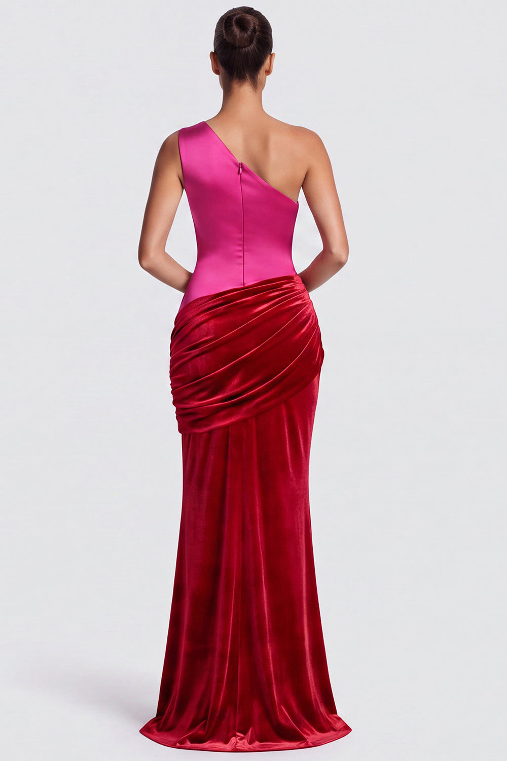 Brown Draped Velvet One Shoulder Mermaid Long Formal Dress