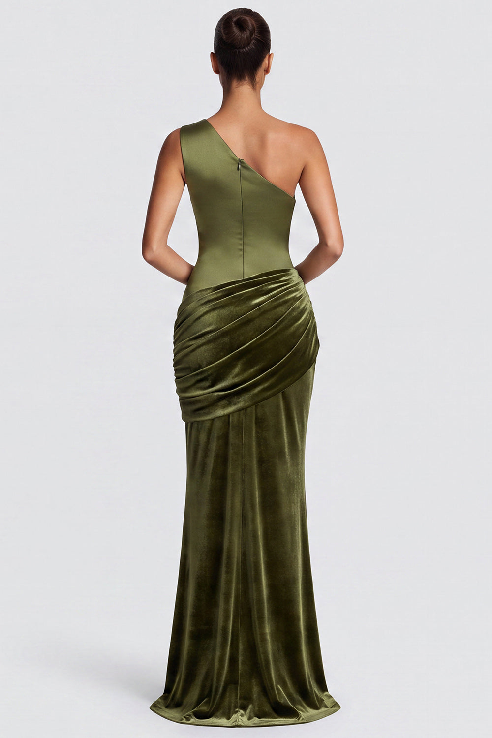 Brown Draped Velvet One Shoulder Mermaid Long Formal Dress