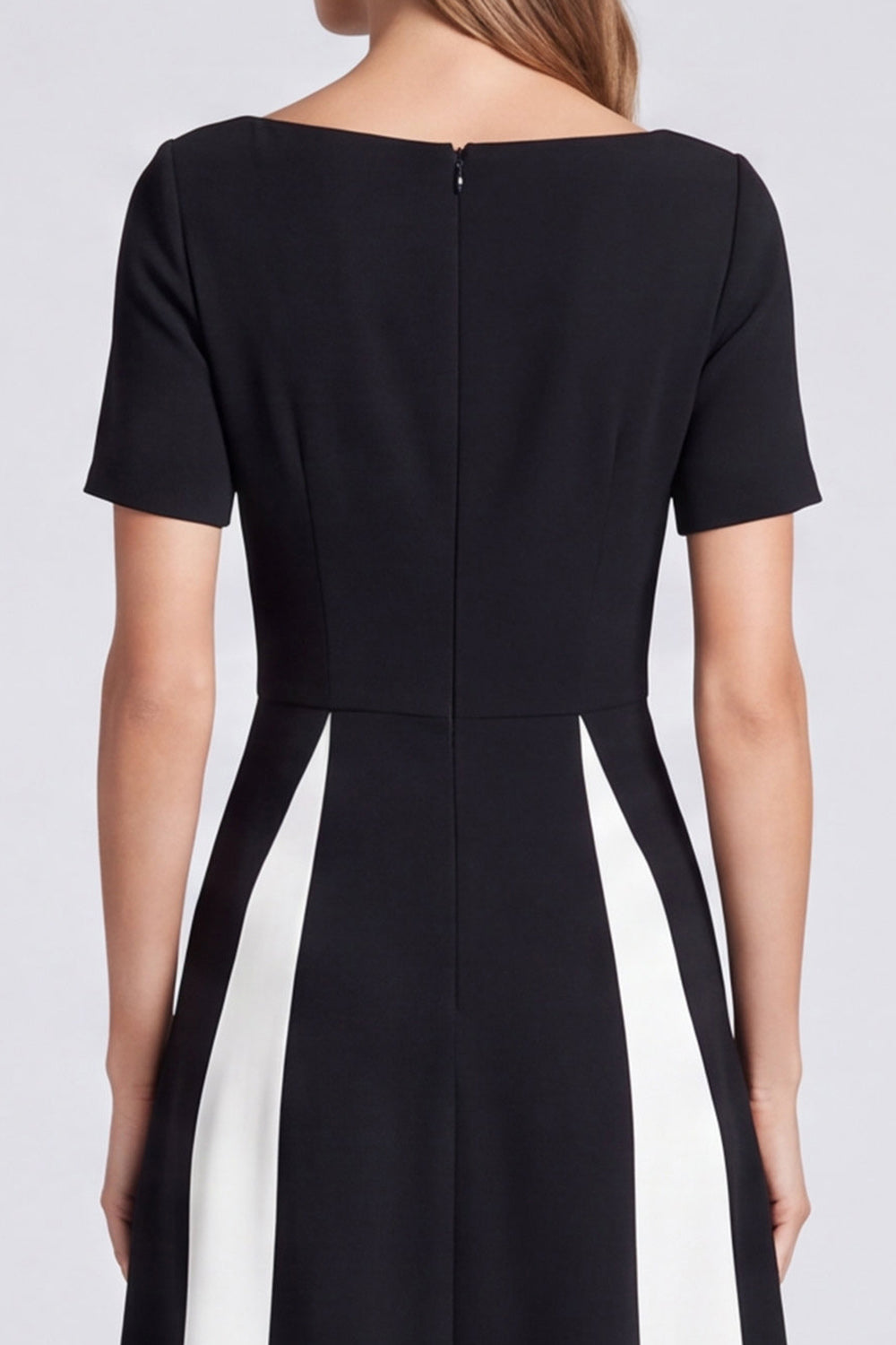 Black and White Boat Neck A Line Long Formal Dress with Pockets