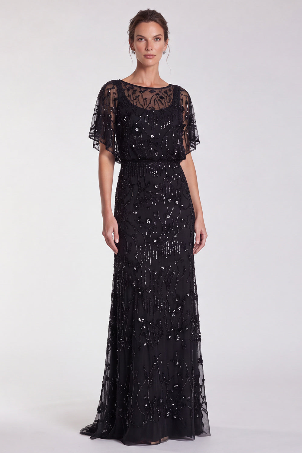 Sky Blue Floral Sparkly Mermaid Sequin Long Formal Dress with Sleeves