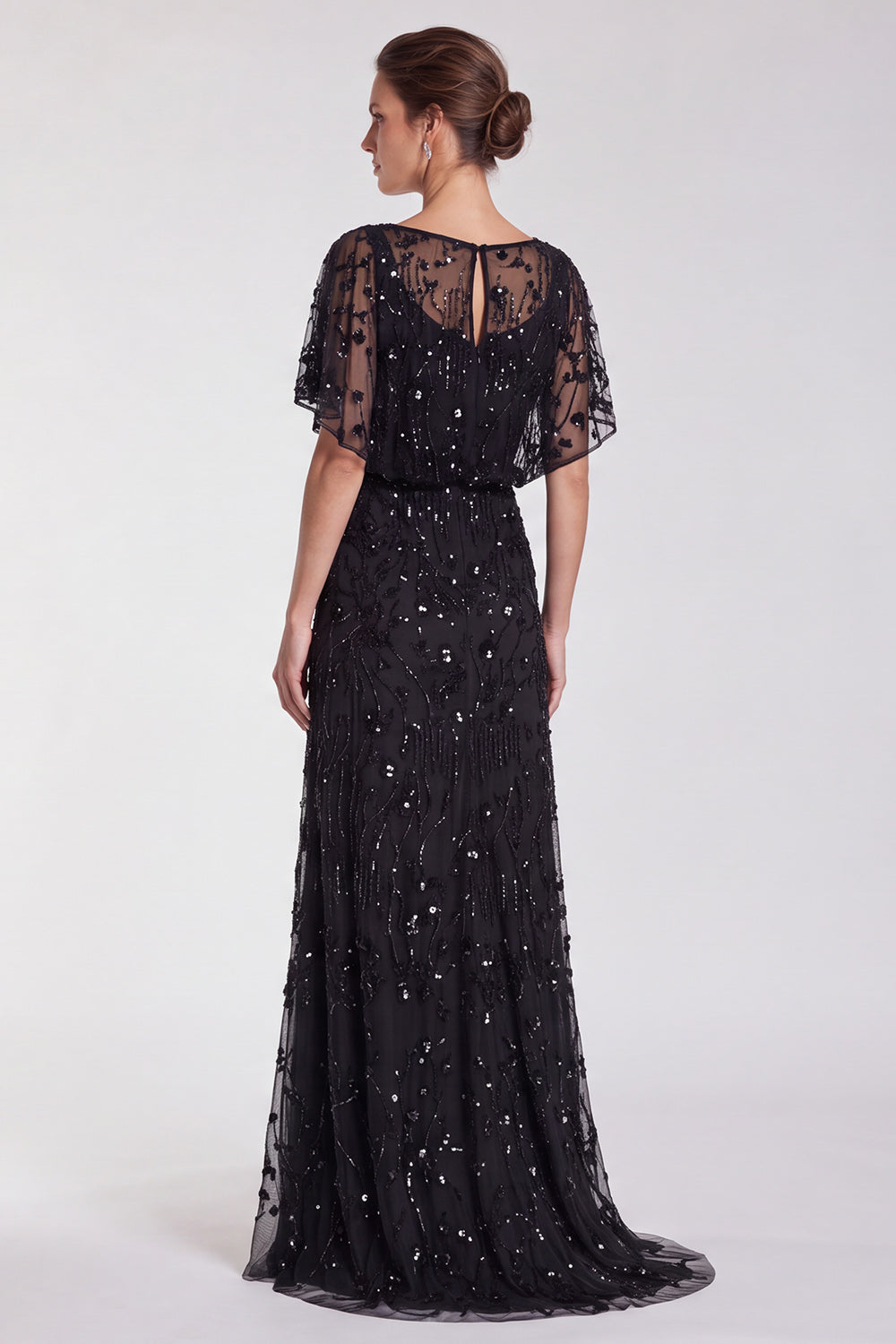 Sky Blue Floral Sparkly Mermaid Sequin Long Formal Dress with Sleeves