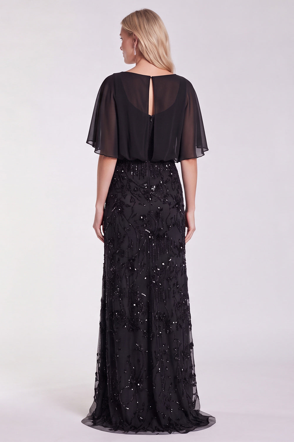Floral Sparkly Sequin Red Mermaid Long Formal Dress with Sleeves