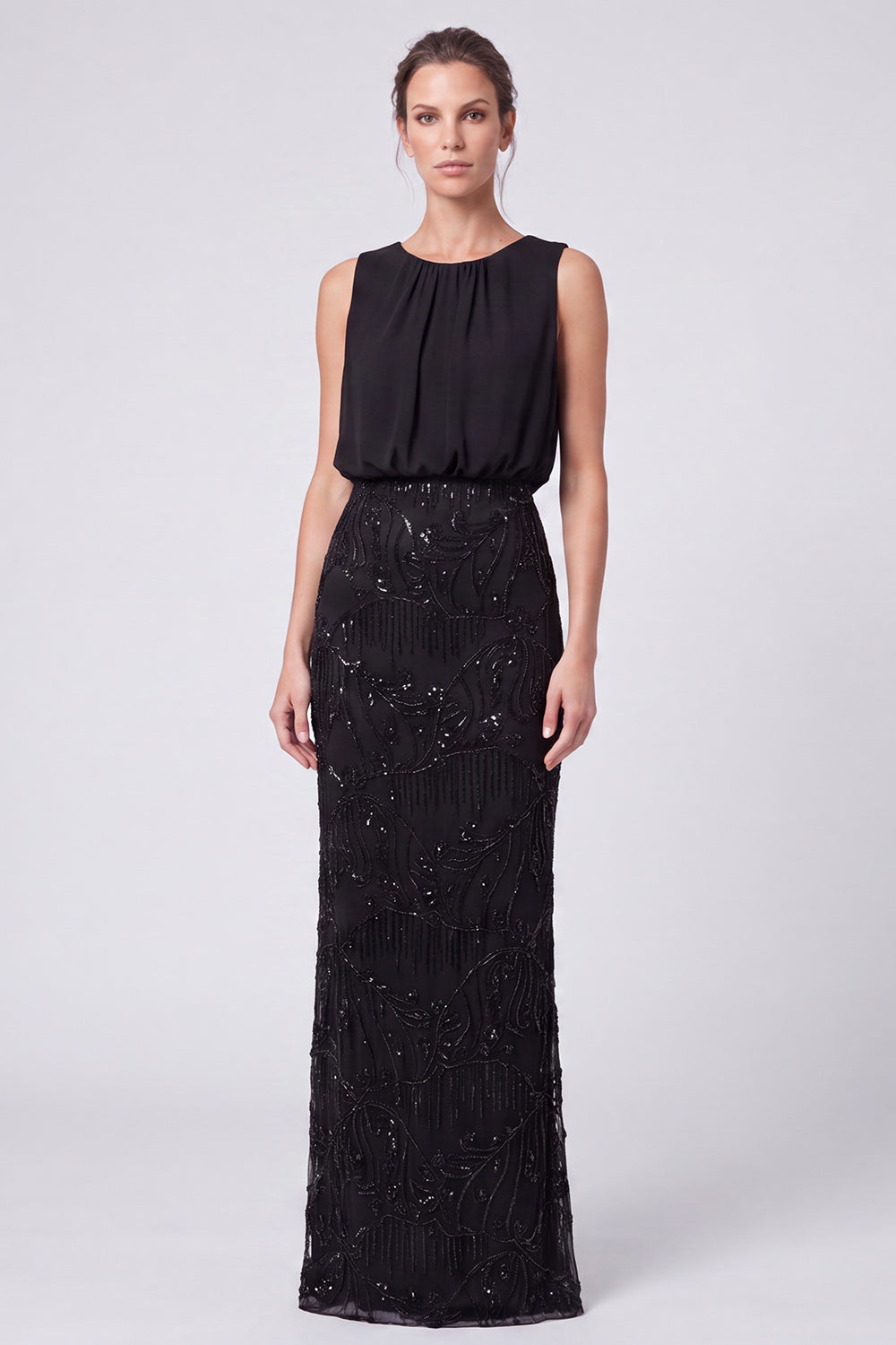 Sparkly Sequin Sage Green Floral Sheath Long Formal Dress