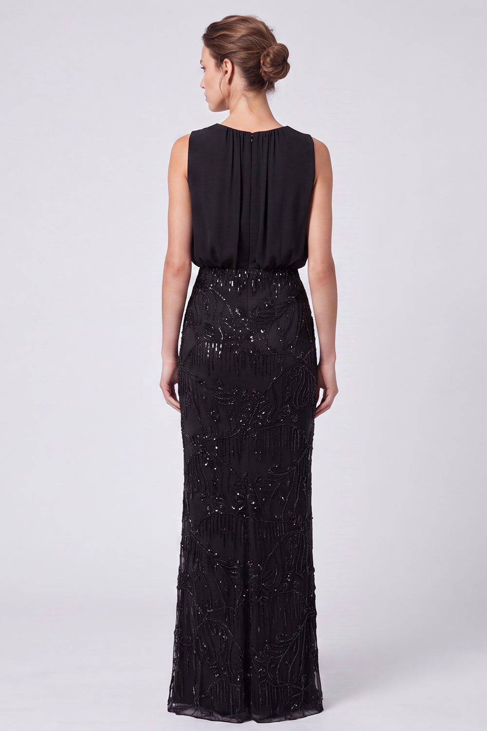 Sparkly Sequin Sage Green Floral Sheath Long Formal Dress