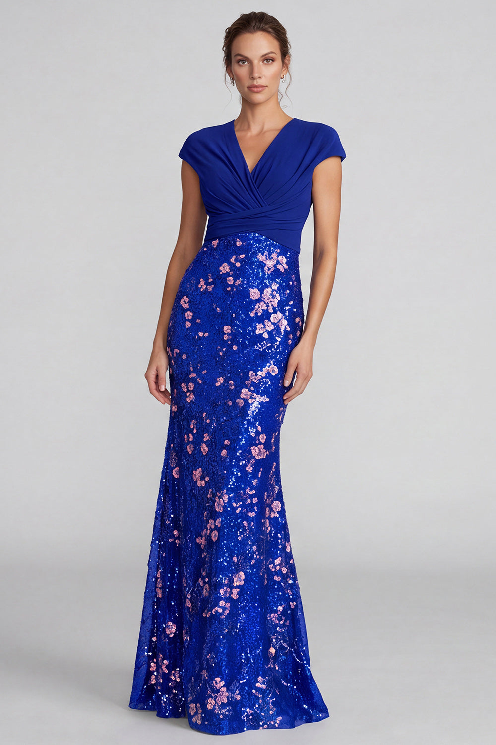 Sparkly Royal Blue Sequin Mermaid V-Neck Long Formal Dress