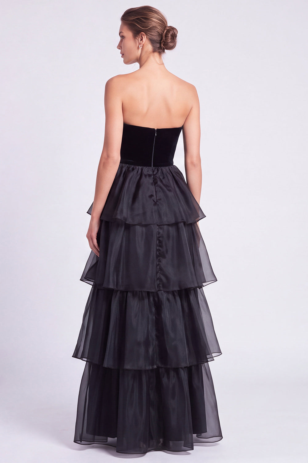 Dark Green Tiered Ruffled A Line Strapless Long Formal Dress