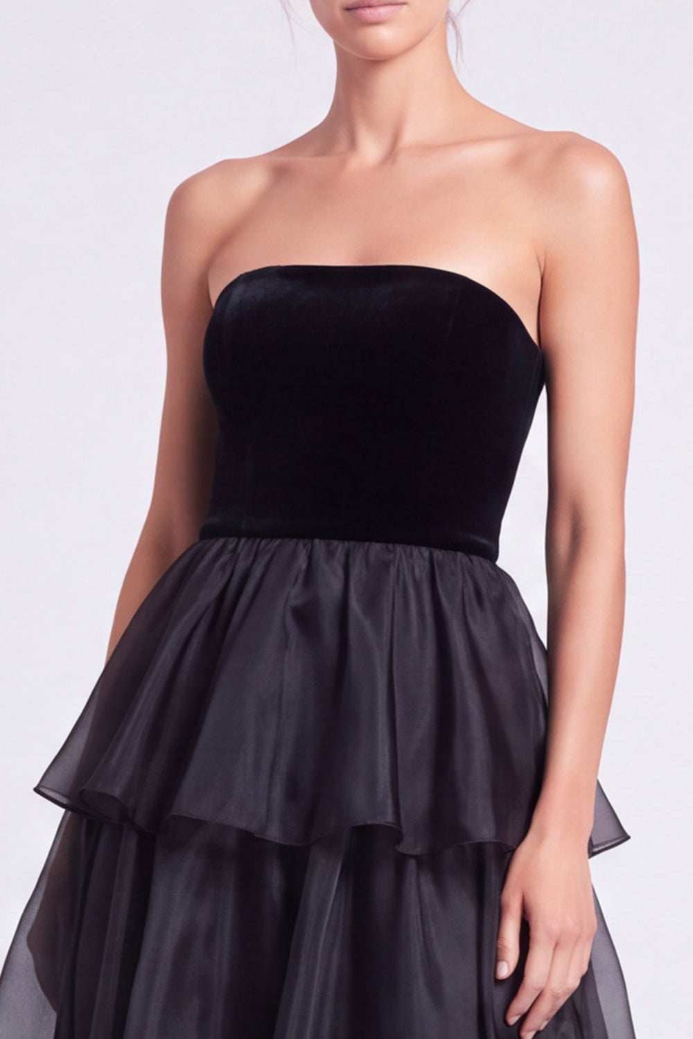 Dark Green Tiered Ruffled A Line Strapless Long Formal Dress
