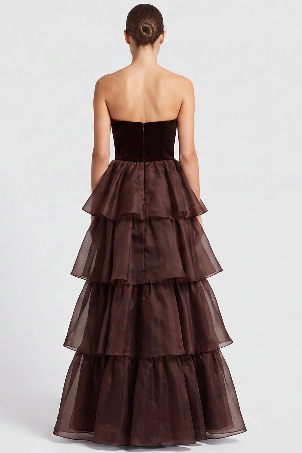 Dark Green Tiered Ruffled A Line Strapless Long Formal Dress