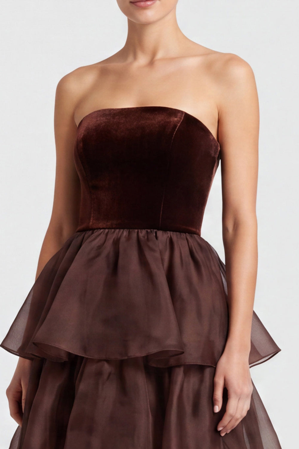 Dark Green Tiered Ruffled A Line Strapless Long Formal Dress