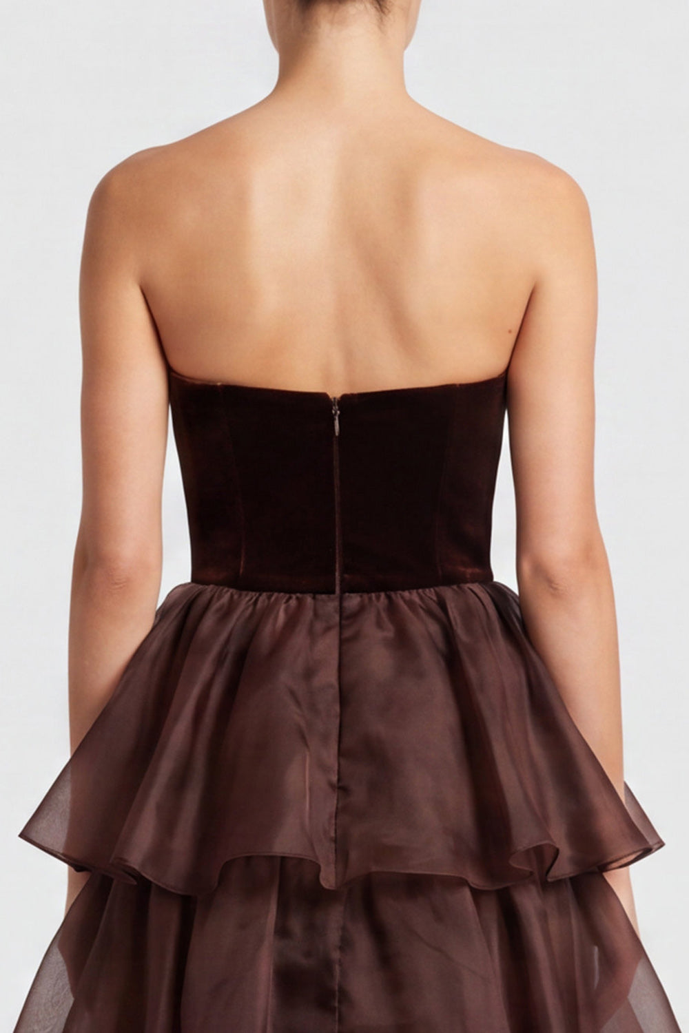 Dark Green Tiered Ruffled A Line Strapless Long Formal Dress