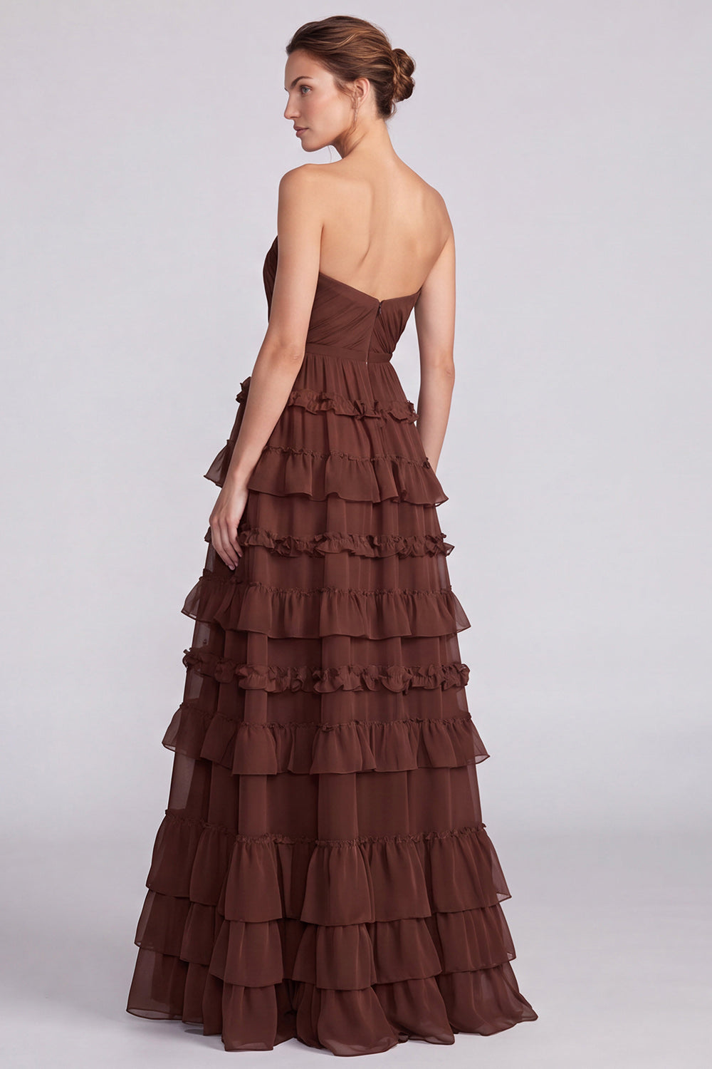 Floral Pink Tiered Ruffled Sweetheart A Line Long Formal Dress