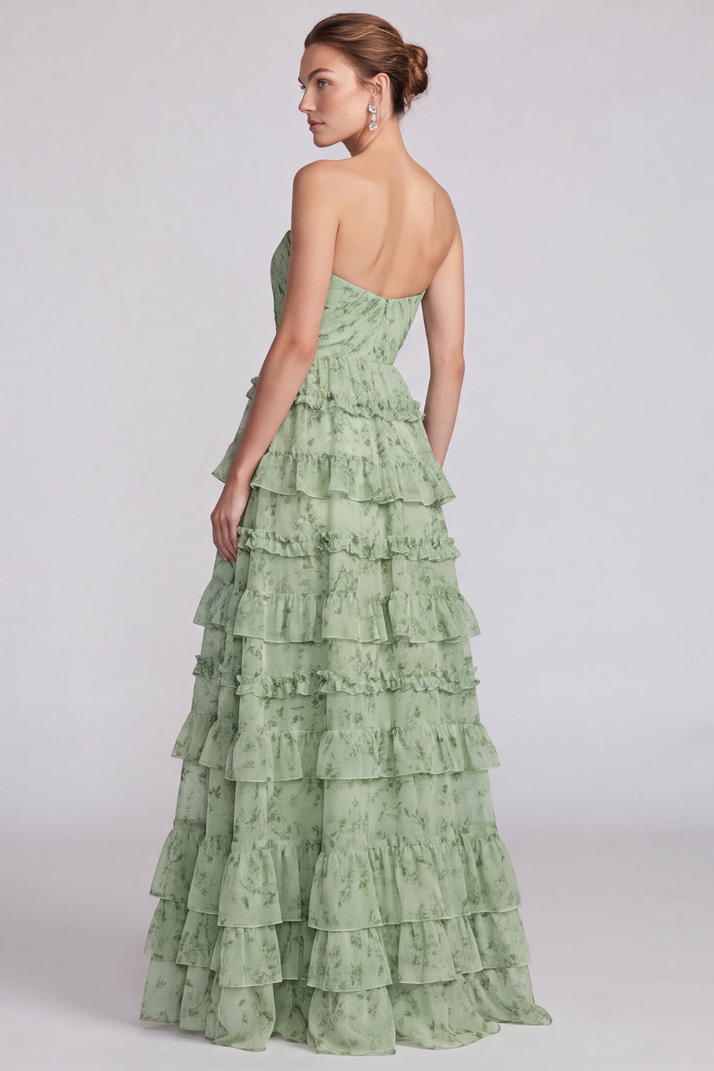 Floral Pink Tiered Ruffled Sweetheart A Line Long Formal Dress