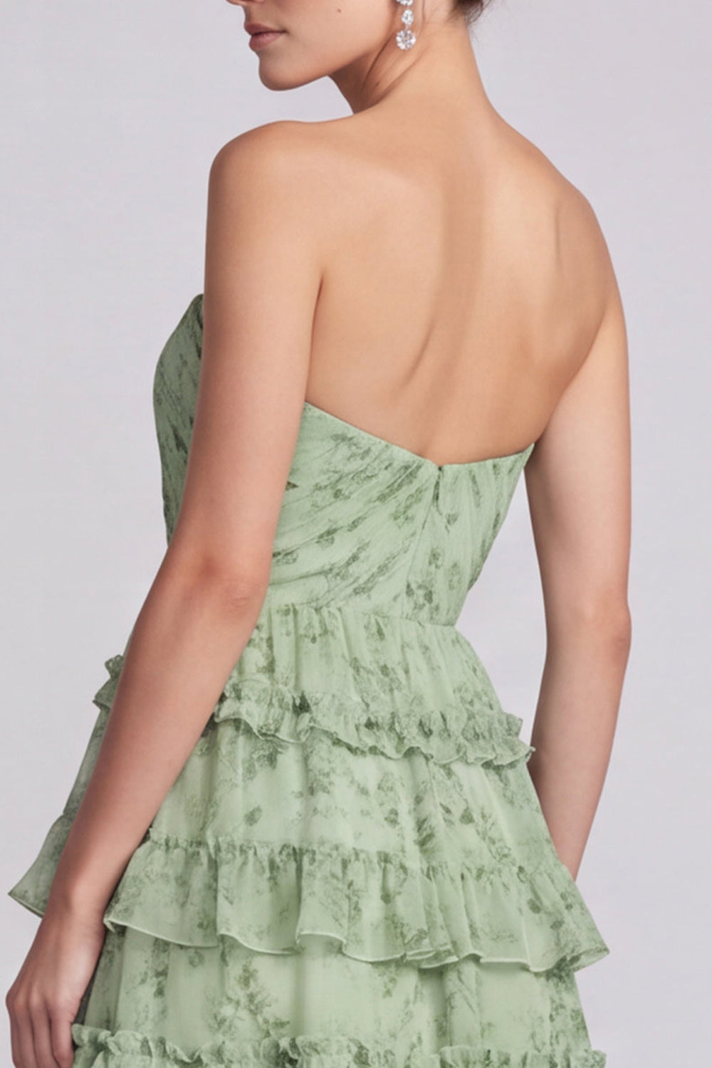 Floral Pink Tiered Ruffled Sweetheart A Line Long Formal Dress