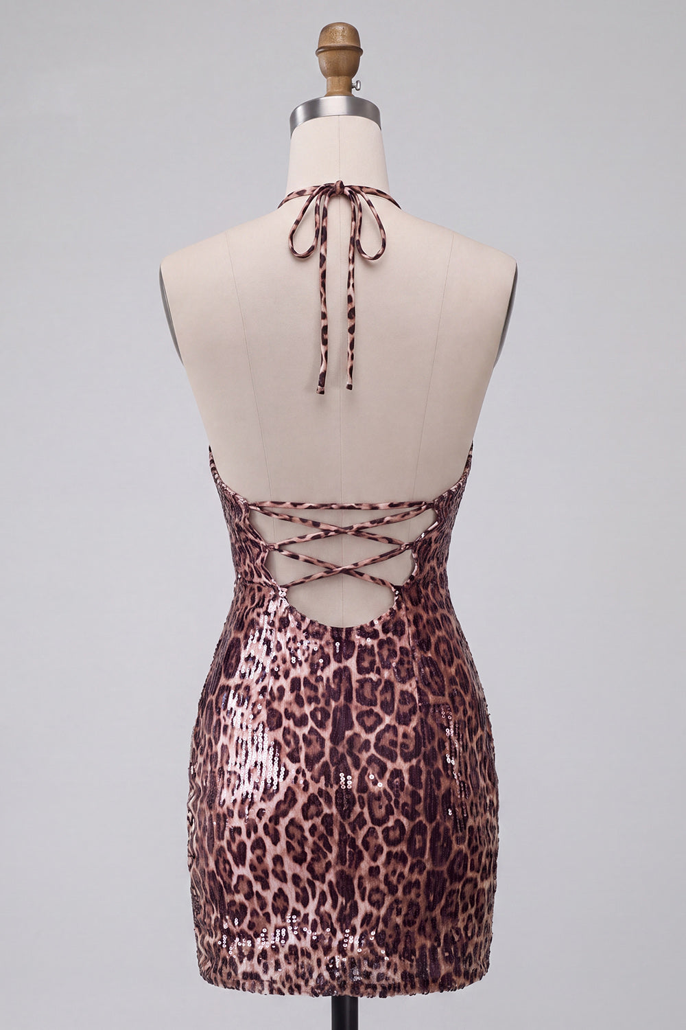 Khaki Cheetah Print Sparkly Tight Keyhole Short Homecoming Dress with Slit