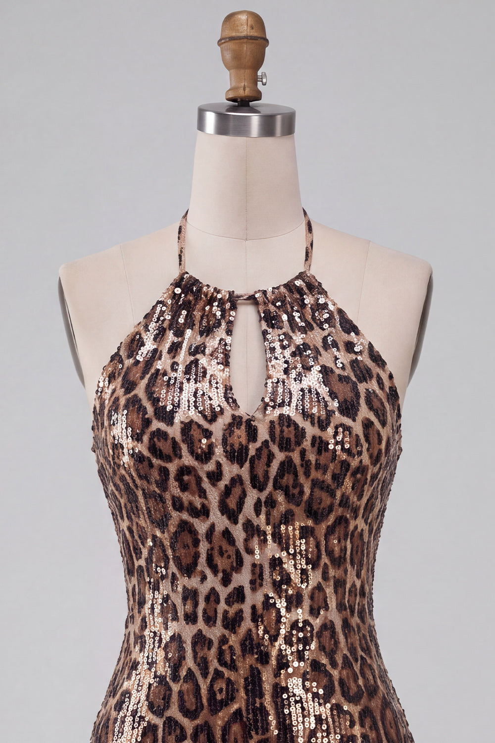 Cheetah Print Tight Sparkly Khaki Halter Keyhole Short Homecoming Dress