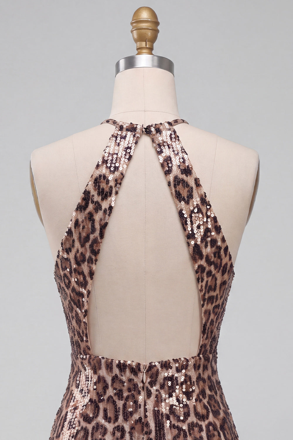 Cheetah Print Tight Sparkly Khaki Halter Keyhole Short Homecoming Dress