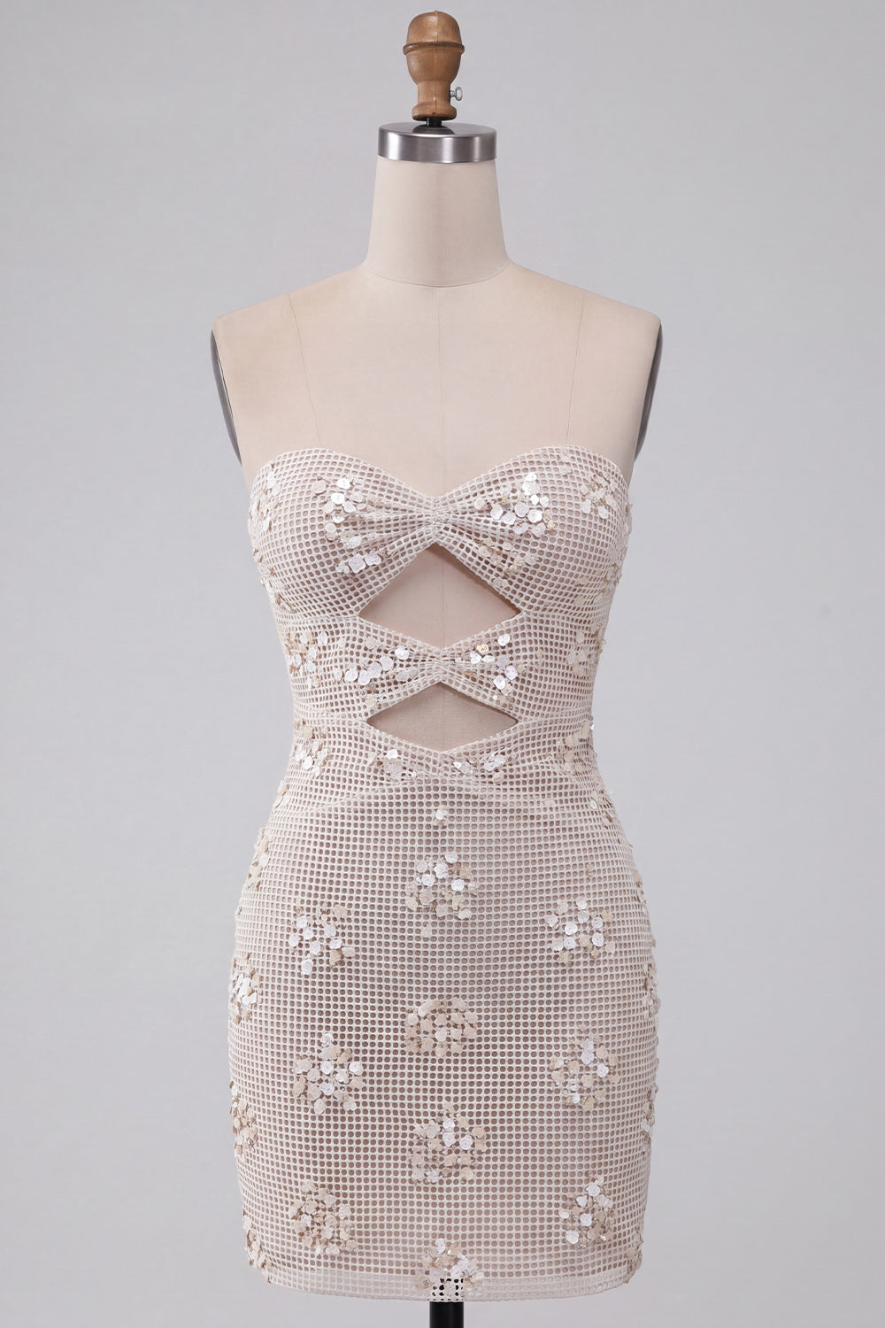 Ivory Sparkly Sequin Keyhole Tight Short Strapless Homecoming Dress