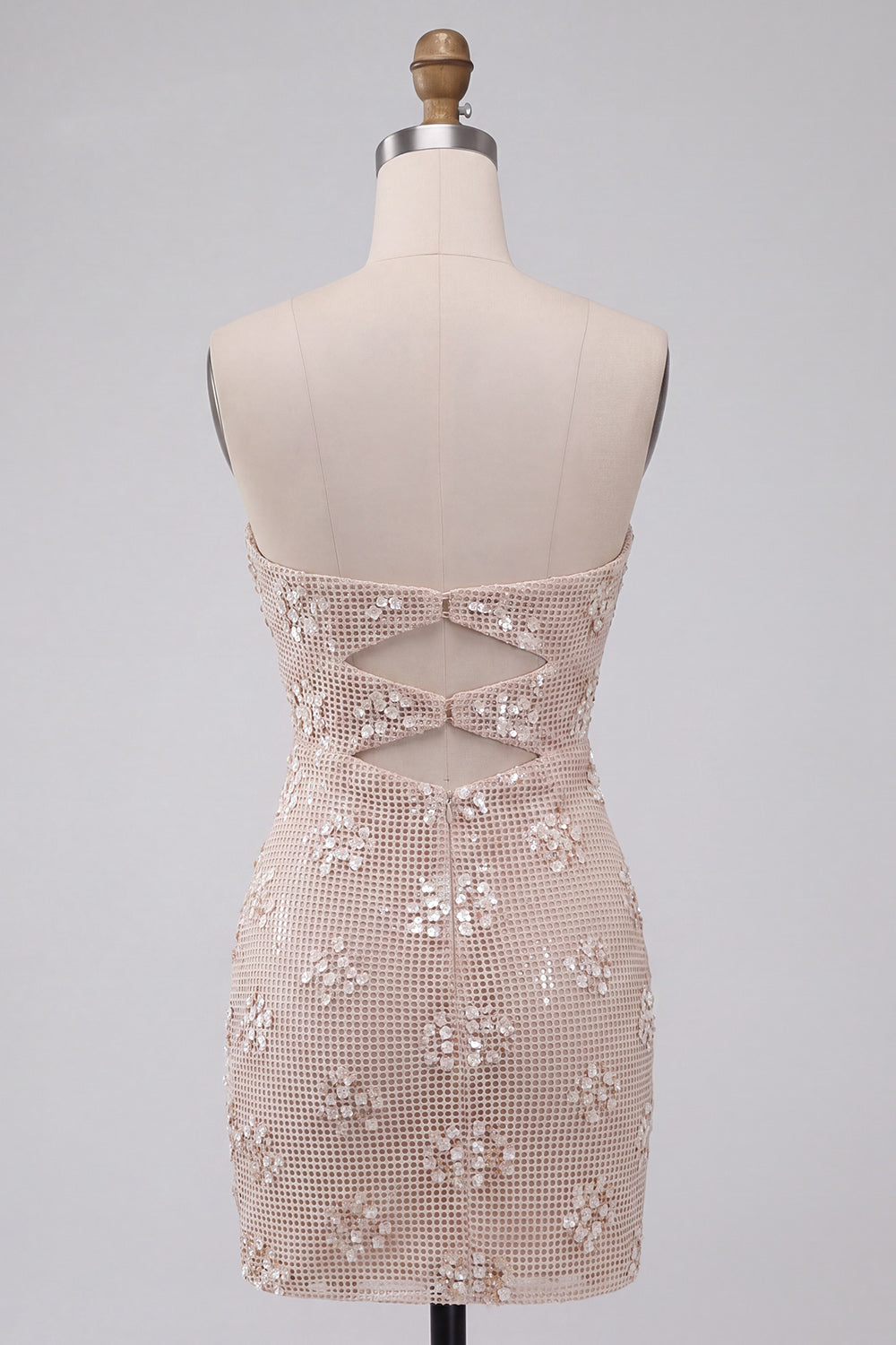 Ivory Sparkly Sequin Keyhole Tight Short Strapless Homecoming Dress