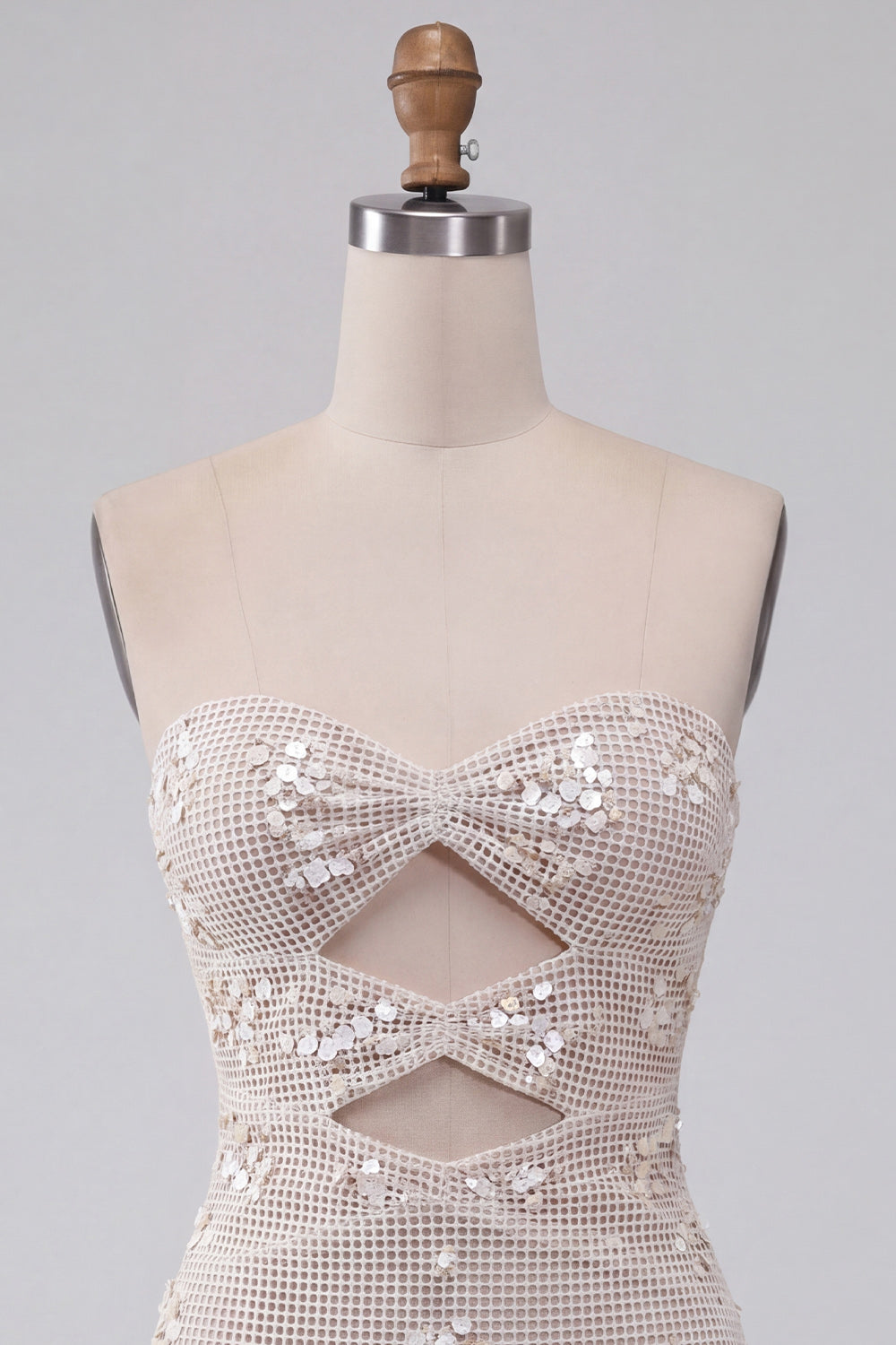 Ivory Sparkly Sequin Keyhole Tight Short Strapless Homecoming Dress