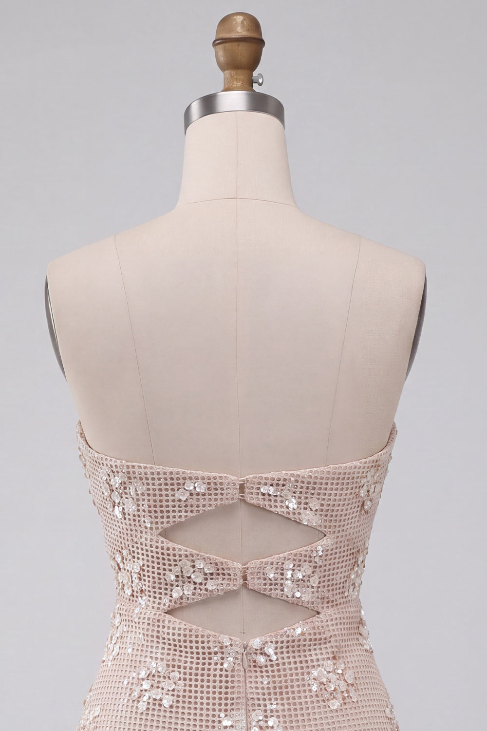 Ivory Sparkly Sequin Keyhole Tight Short Strapless Homecoming Dress
