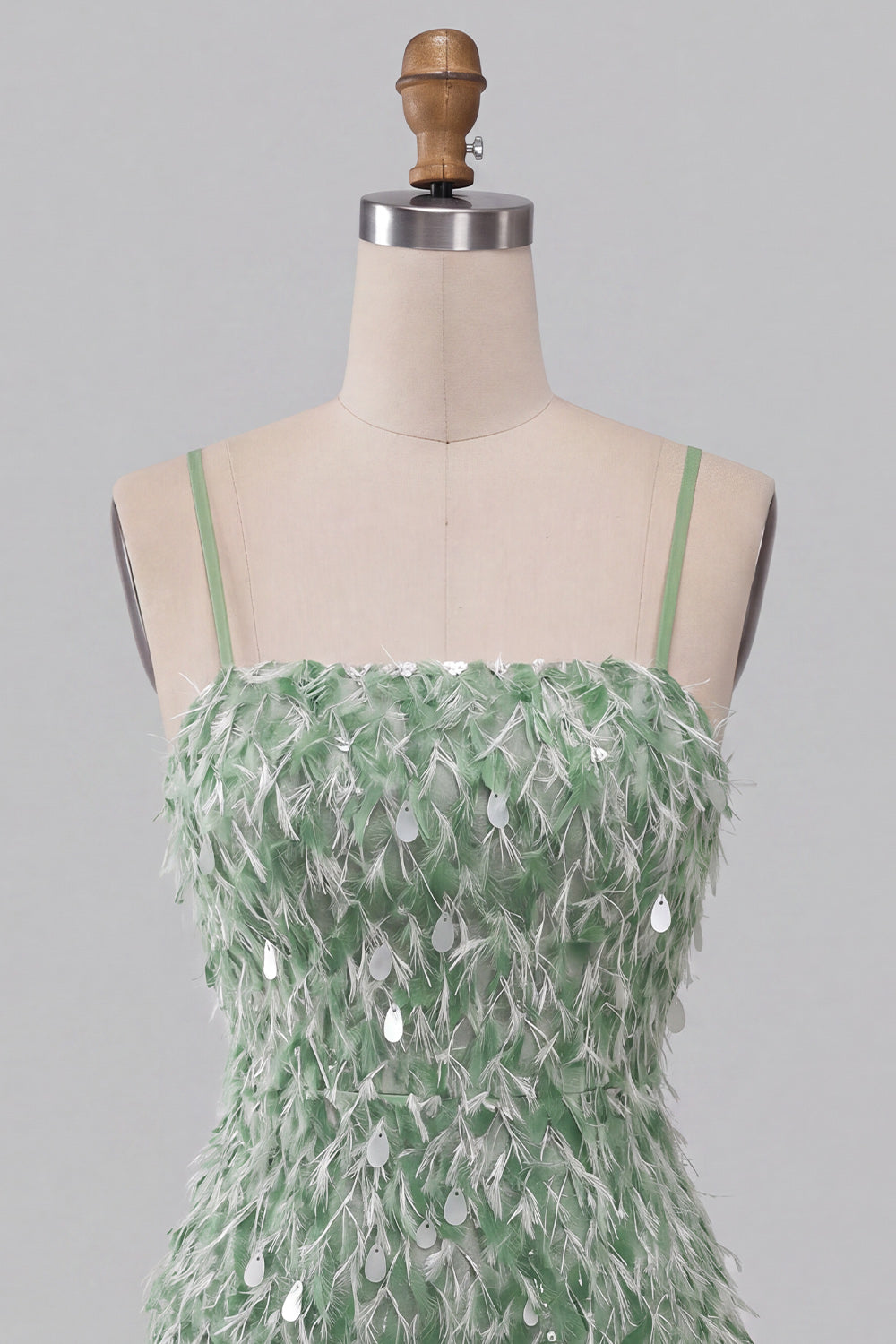 Sparkly Sequin Ruffled Green Tight Short Homecoming Dress with Feather